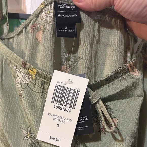 Her Universe Tinkerbell Green Floral Maxi Dress sz 3 and Disney Cardigan sz 1 - Picture 6 of 12